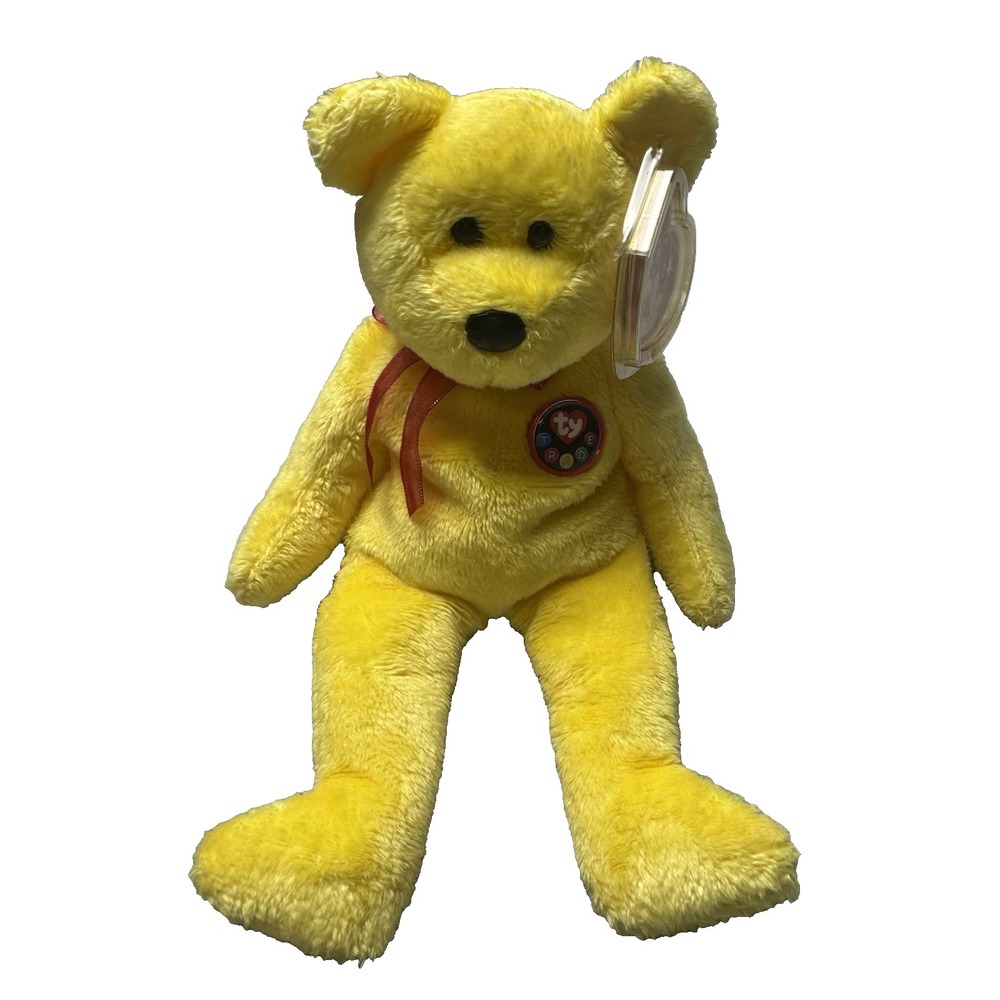 Ty Beanie Baby Tradee Bear Plush Yellow Stuffed Animal Collectible